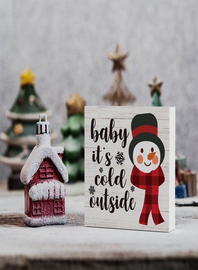 WRSUNT Baby It's Cold Outside Snowman Merry Christmas Tree Wood Box Sign, Farmhouse Christmas Santa Artwork Decor, Wood Square Sign Desk Block Signs Home Shelf Office Decoration 5 x 5 Inches - Image 5